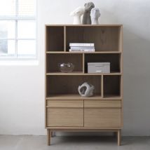 Bibliothèque 6 niches, 2 portes en bois H140cm - Bois clair - CLANE - Bois - Style Scandinave