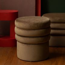 Dutchbone - Tabouret rond en velours ø40cm - Marron - ADITI - - Style Contemporain