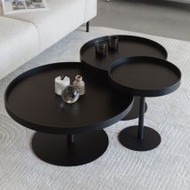 Table basse ronde en bois et métal ø70cm - Noir - YURI - Bois - Style Contemporain