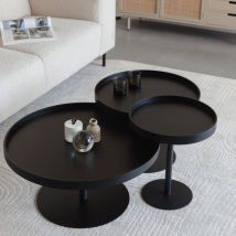Table d'appoint ronde en bois et métal ø56cm - Noir - YURI - Bois - Style Contemporain