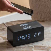 Karlsson - Réveil en bois avec chargeur téléphone - Noir - BLOCK - Bois - Style Contemporain