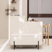 Banc coffre en tissu bouclette et métal L100cm - Blanc - KOS - - Drawer - Style Scandinave,Bohème