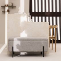 Banc coffre en tissu et métal L100cm - Gris clair - KOS - Drawer - Style Scandinave,Contemporain