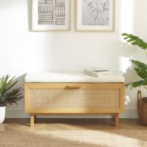 Banc d'entrée avec rangement chaussures en bois et cannage L100cm - Bois clair - JUNE - Bois - Drawer - Style Bohème