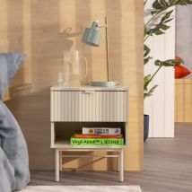 Table de chevet 1 tiroir, 1 niche en bois et métal - Crème - MOLLY - Bois - Drawer - Style Contemporain