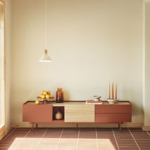 Teulat - Meuble TV 2 portes, 2 tiroirs en bois L180 cm - Rouge brique - OTTO - Bois - Style Contemporain