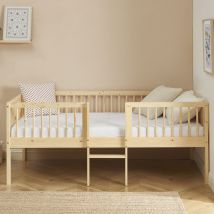 Cadre de lit pour enfant avec échelle en bois 90x190cm - Naturel - SASHA - Bois - Style Scandinave