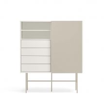Teulat - Buffet haut avec porte coulissante en bois H140 cm - Beige - NUBE - Bois - Style Contemporain