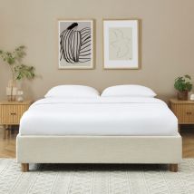 Lit coffre en tissu lin 140x190cm - Beige - MILLO - - Style Bohème