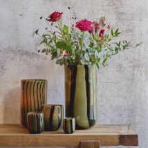 Pomax - Vase en verre ø19cm - Vert olive - CANNES - Verre - Style Bohème