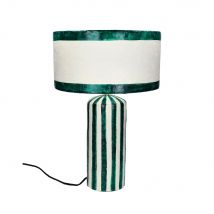 Pomax - Lampe à poser en papier à rayures verticales ø35cm - Mundaka - Couleur - Blanc et vert - Papier