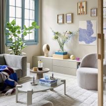 Vtwonen - Meuble TV 2 portes, 2 tiroirs en bois L200cm - Grège - SETTLE DOWN - Bois - Style Contemporain