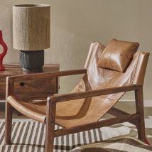 Pomax - Fauteuil en cuir et bois - Marron - SIESTA - - Style Ethnique