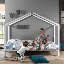 Lit enfant cabane en bois 90x200cm - Blanc - ALAPI - Bois - Style Scandinave