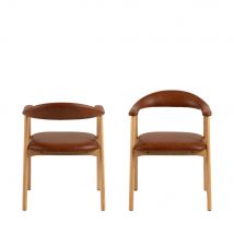 Lot de 2 fauteuils de table en simili et bois - Marron - ANABATE - - Style Bohème