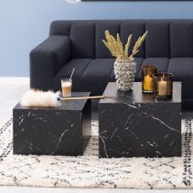 Lot de 2 tables basses carrées effet marbre - Noir - PAPILIO - Papier - Drawer - Style Contemporain