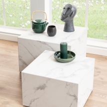 Lot de 2 tables basses carrées effet marbre - Blanc - PAPILIO - Papier - Drawer - Style Contemporain