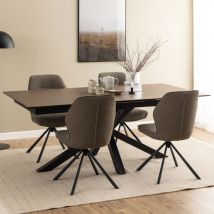 Table à manger extensible 6 à 12 personnes en céramique et métal 200-240x100cm - Marron - EUREMA - Céramique - Drawer - Style Classique