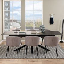 Table à manger extensible 6 à 12 personnes en céramique et métal 200-240x100cm - Noir - EUREMA - Céramique - Style Classique