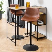 Tabouret de bar réglable en simili et métal H61-83cm - Marron - ANARTIA - - Style Industriel