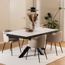 Table à manger extensible 6 à 12 personnes en céramique et métal 200-240x100cm - Blanc - EUREMA - Céramique - Style Classique