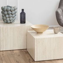 Lot de 2 tables basses carrées effet travertin - Beige - PAPILIO - Papier - Drawer - Style Contemporain