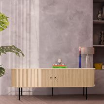 Meuble tv aux portes coulissantes en bois et métal L150cm - Bois clair - LUCIE - Bois - Drawer - Style Scandinave
