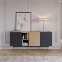 Teulat - Buffet 3 portes, 3 tiroirs en bois L180 cm - Gris anthracite - OTTO - Bois - Style Contemporain