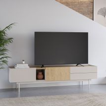Teulat - Meuble TV 2 portes, 2 tiroirs en bois L180 cm - Beige - OTTO - Bois - Style Contemporain