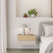 Teulat - Table de chevet murale 2 tiroirs en bois - Beige - OTTO - Bois - Style Contemporain