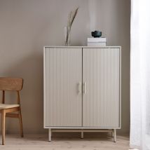 Buffet haut 2 portes en bois et métal H125cm - Grège - JURA - Bois - Style Contemporain
