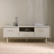 Meuble TV 2 portes 1 tiroir en bois et métal L140cm - Grège - JURA - Bois - Style Contemporain