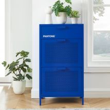 Pantone - Meuble à chaussures 2 portes 1 tiroir en métal PANTONE L55cm - Bleu électrique - NINO - Métal - Style Industriel