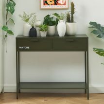 Pantone - Console 2 tiroirs en métal PANTONE L100cm - Vert kaki - NINO - Métal - Style Industriel