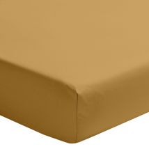 Drawer - Drap housse jaune curry en percale de coton - Como - Couleur - Jaune curry, Dimensions - 160x200 cm -