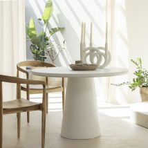 Drawer - Table à manger 4 personnes ronde en fibre de ciment - Blanc - DANLI - Béton-Ciment - Style Contemporain