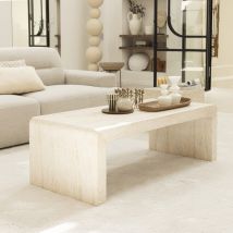 Drawer - Table basse effet travertin 120x55cm - Beige - TOCOA - Travertin - Style Contemporain