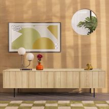 Meuble TV 4 portes en bois L160cm - Bois clair - LINES - Bois - Drawer - Style Contemporain
