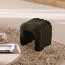Drawer - Tabouret rembourré en tissu bouclette - Vert kaki - MUI - - Style Bohème
