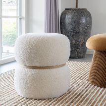 House Nordic - Pouf rond en tissu bouclette ø38cm - Blanc - MILFORD - - Style Scandinave