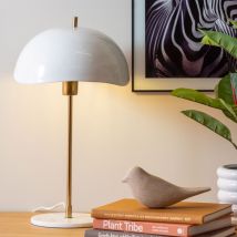 Leitmotiv - Lampe à poser en métal et marbre - Blanc - WAVED DOME - Métal - Style Contemporain