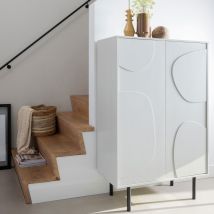 Woood - Buffet haut 2 portes en bois H135cm - Grège - CADIZ - Bois - Style Contemporain