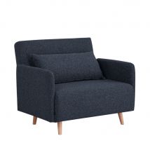 Drawer - Fauteuil convertible en tissu bouclette pieds bois clair - Belushi - Couleur - Bleu foncé -