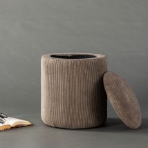 Venture Home - Pouf coffre rond en velours côtelé ø32cm - Taupe - LIMPEN - - Style Scandinave
