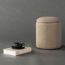 Venture Home - Pouf coffre rond en tissu ø32cm - Beige - LIMPEN - - Style Contemporain