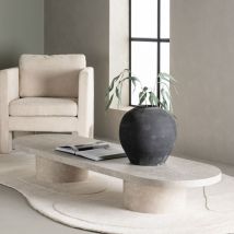 Venture Home - Table basse ovale effet marbre 190x60cm - Beige - Narvik - Bois - Style Contemporain