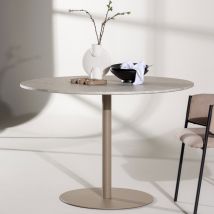 Venture Home - Table à manger 4 personnes ronde en effet marbre et métal - Beige - Lycke - Bois - Style Contemporain