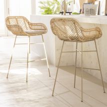Lot de 2 tabourets de bar en rotin pieds beiges 76cm - Beige - Nunuhai - Rotin - Drawer - Style Bohème