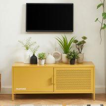 Meuble TV 2 portes en métal PANTONE L120cm - Jaune moutarde - NINO - Métal - Style Industriel