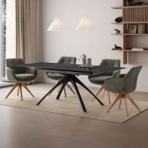 Table à manger extensible 6 à 8 personnes en céramique et métal 150-200x85cm - Gris foncé - Mystara - Céramique - Style Industriel